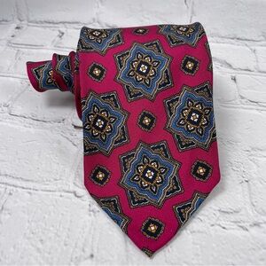 F.Marino For Wools Boutique Uomo Silk Tie 3 Folds Mandala Magenta Made In Italy